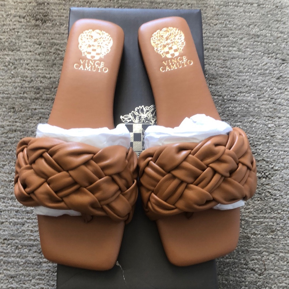 Vince Camuto Tan Braided Slide Sandals